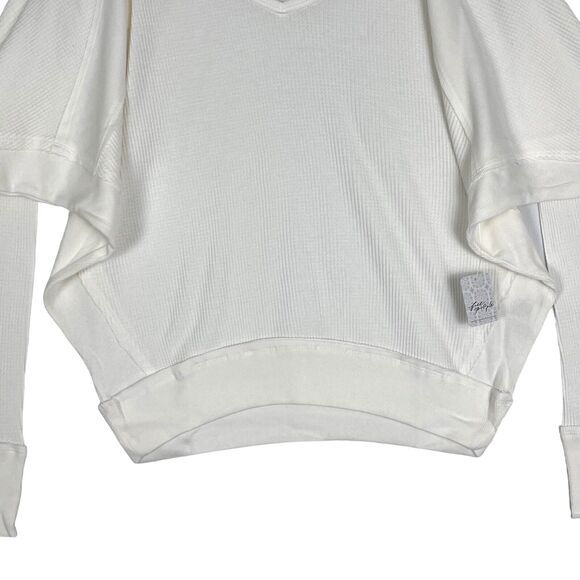 Free People Santa Clara Thermal Top Sz S Alabaster White Oversized Waffle Knit - Picture 4 of 9